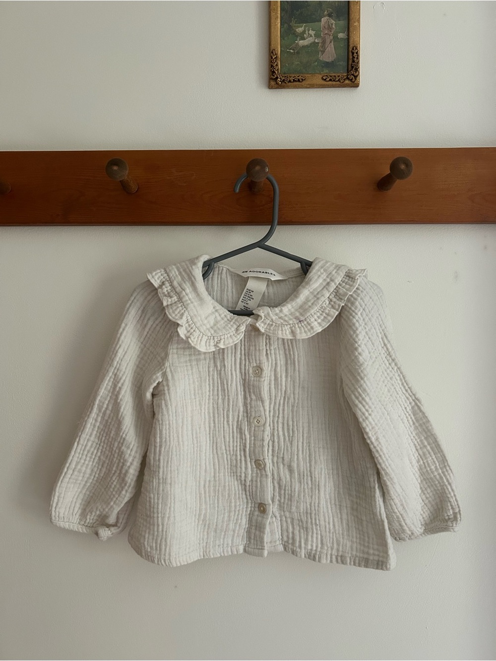H&M Cream Ruffled Collar Button-Front Top